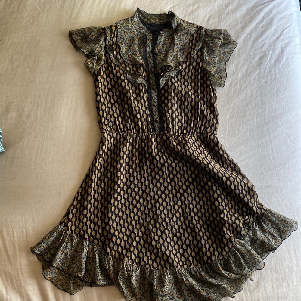 Anna Sui sz 6 black with floral print midi dress